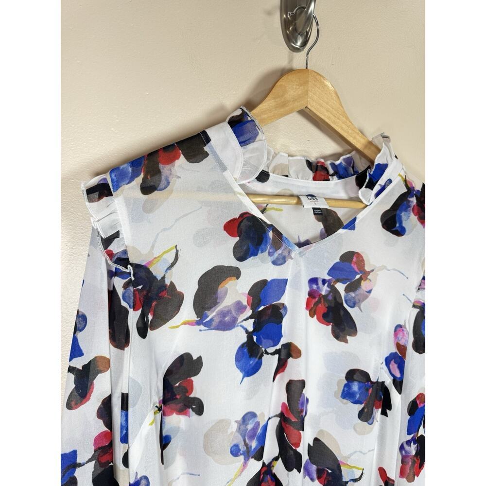 Cabi Womens Orchid Blouse Floral Career Office L Ruffle Chiffon #4426 - Picture 3 of 9